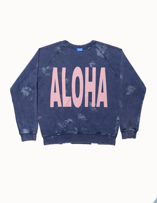 Mini Hero / Big Aloha Destroyed Sweatshirt in Blue