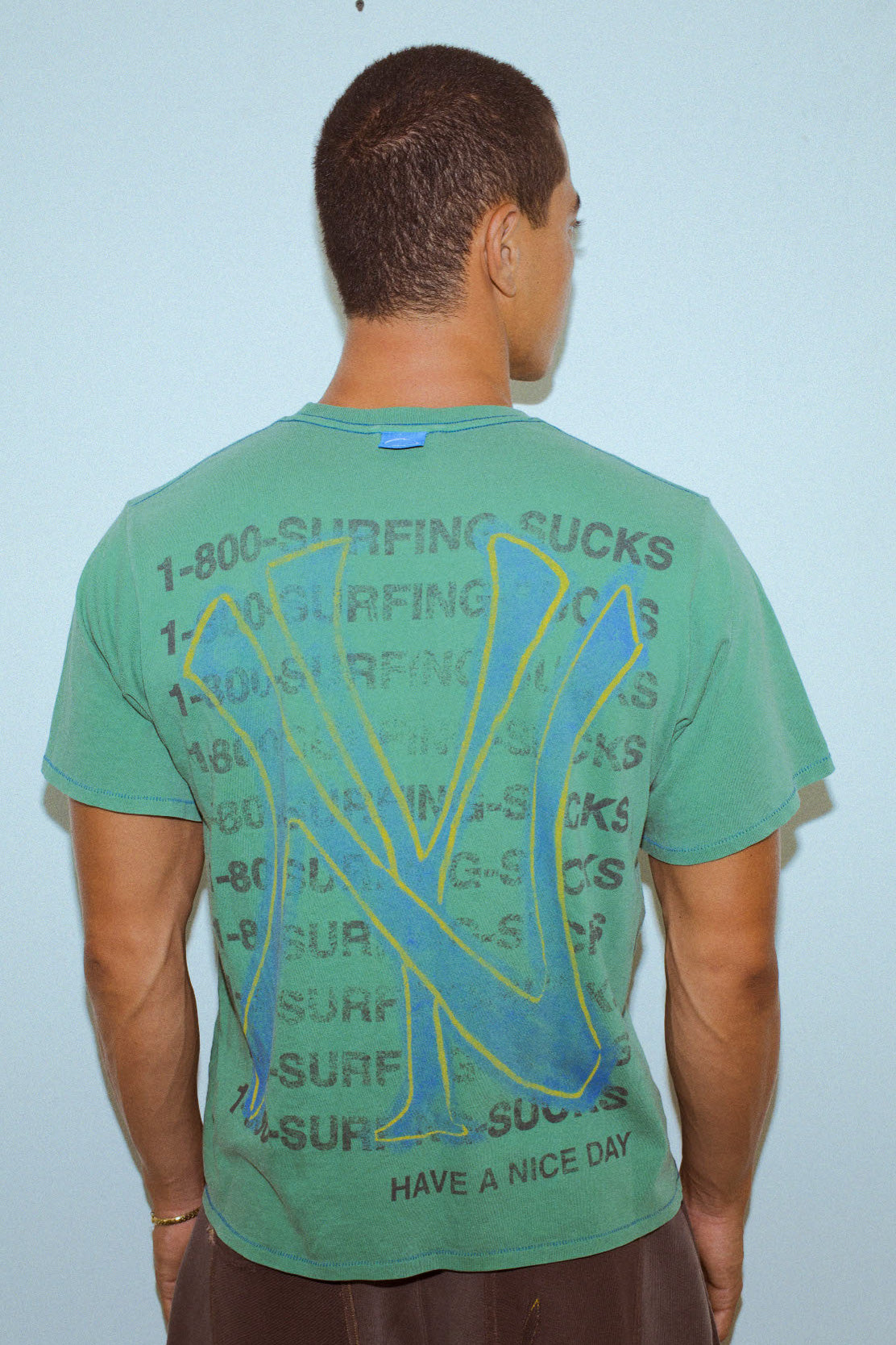 1-800 Surfing Sucks Box Tee In Summer Green