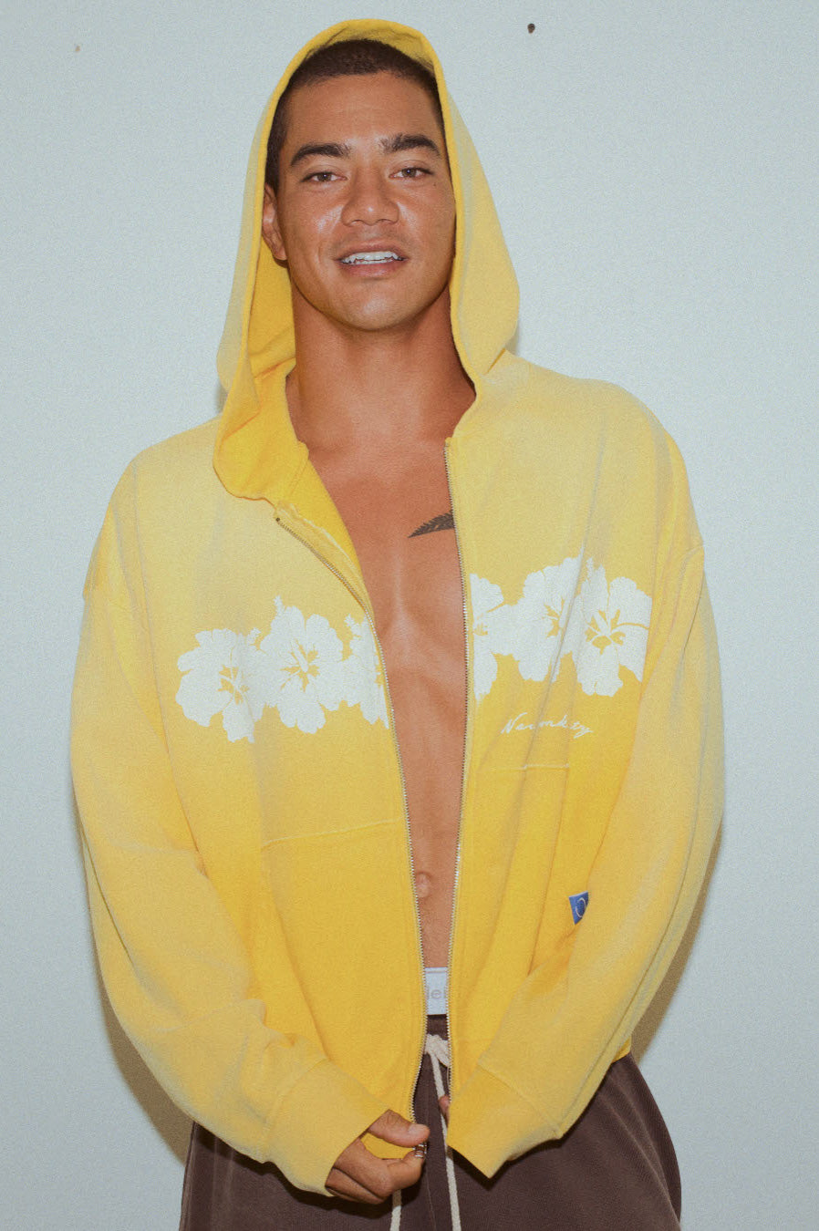 ABC Hibiscus Zip Up Hoodie In Sunstruck