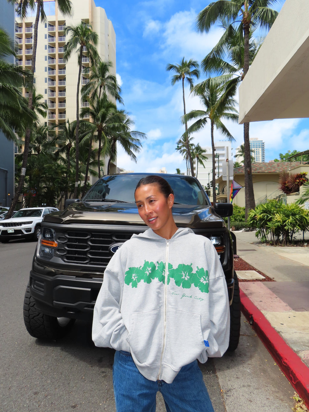 ABC Hibiscus Zip Up In Heather Grey