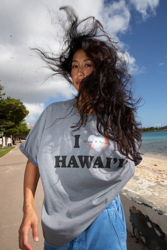 I Heart Hawai'i Ringer Tee in Gray