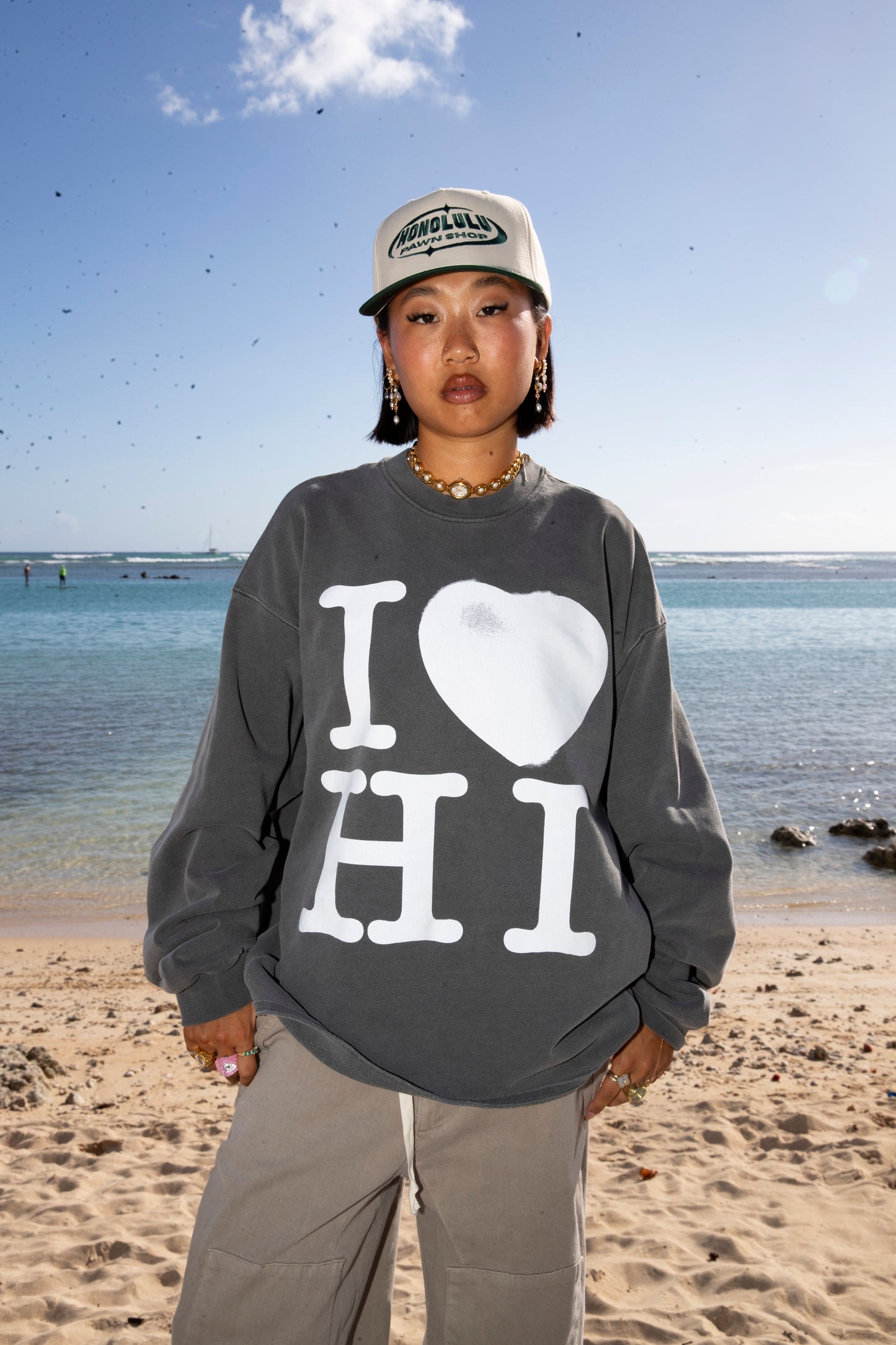 I Heart HI/NY Crewneck Sweatshirt in Black