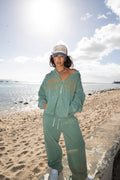 Applique Zip Up Hoodie in Forest