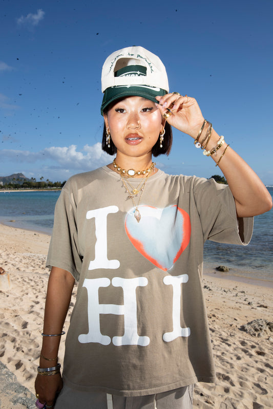 I Heart HI/NY Box Tee in Dark Khaki