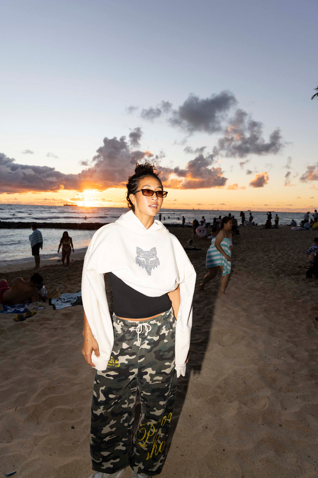 BEDAZZLED BOX HOODIE IN COCONUT