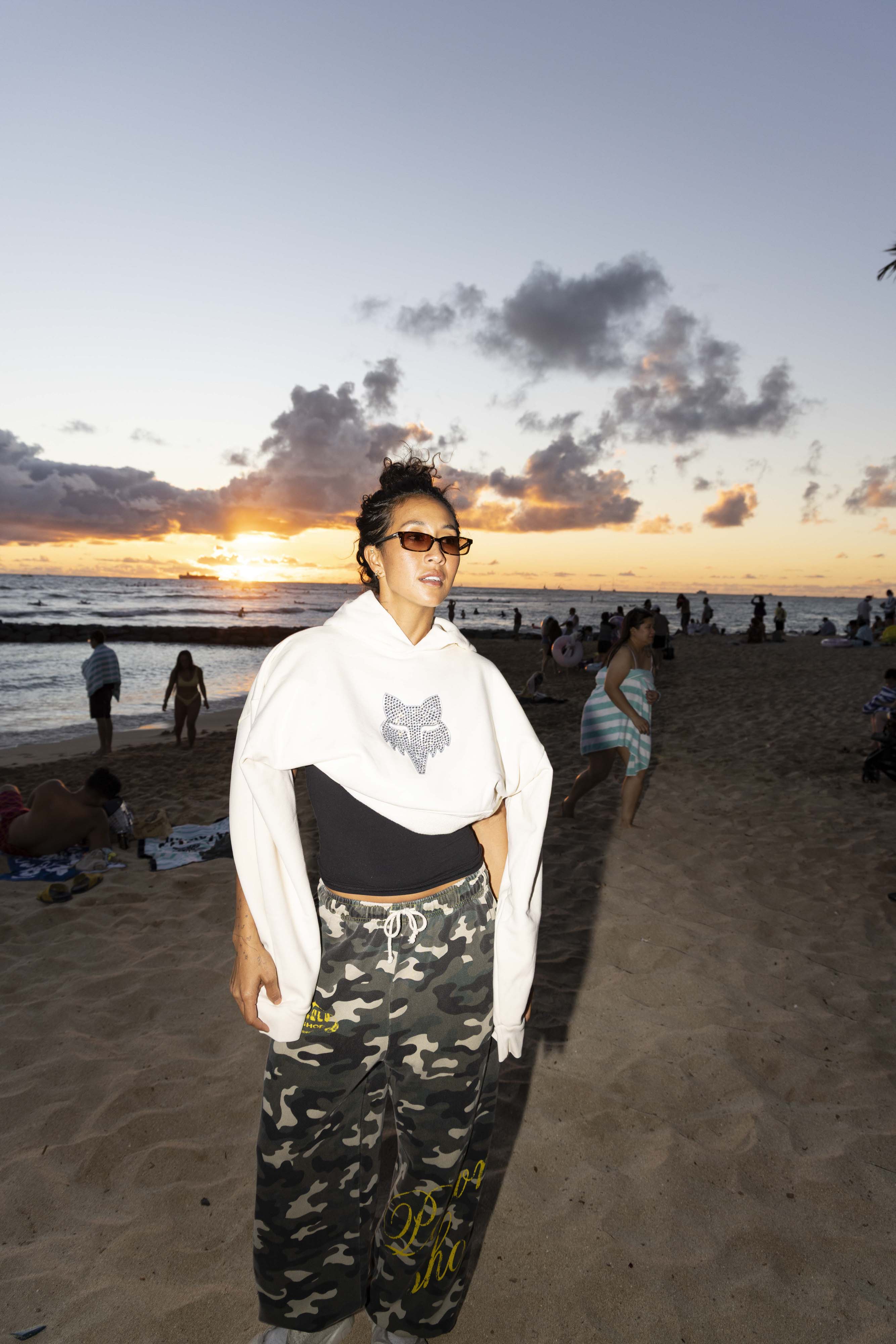 BEDAZZLED BOX HOODIE IN COCONUT