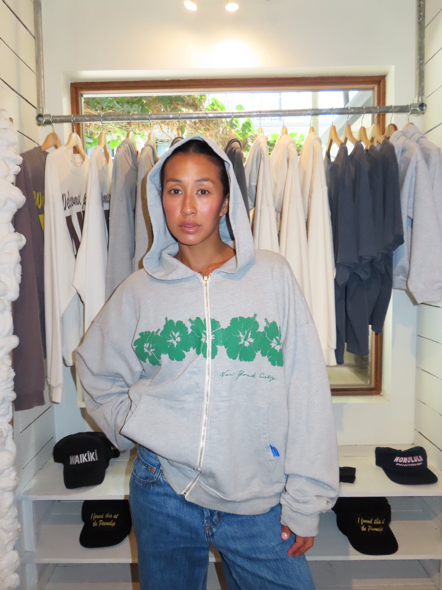 ABC Hibiscus Zip Up In Heather Grey