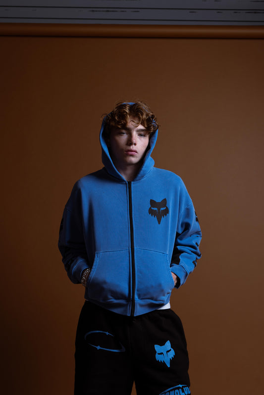 PIT CREW ZIP UP HOODIE IN MIDNIGHT BLUE/BLACK