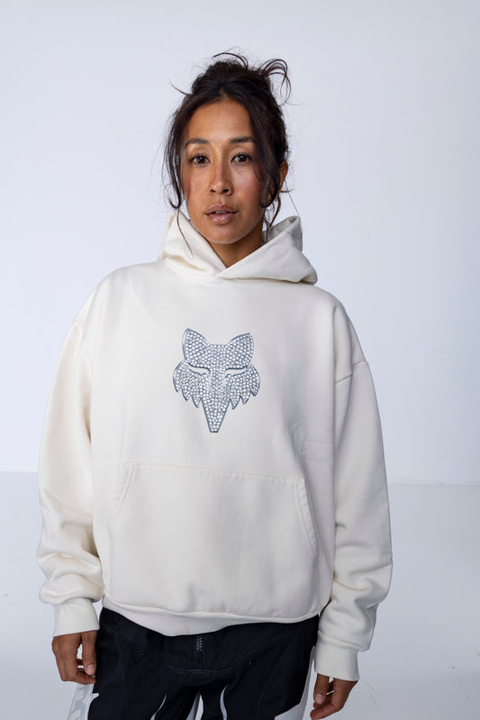 BEDAZZLED BOX HOODIE IN COCONUT