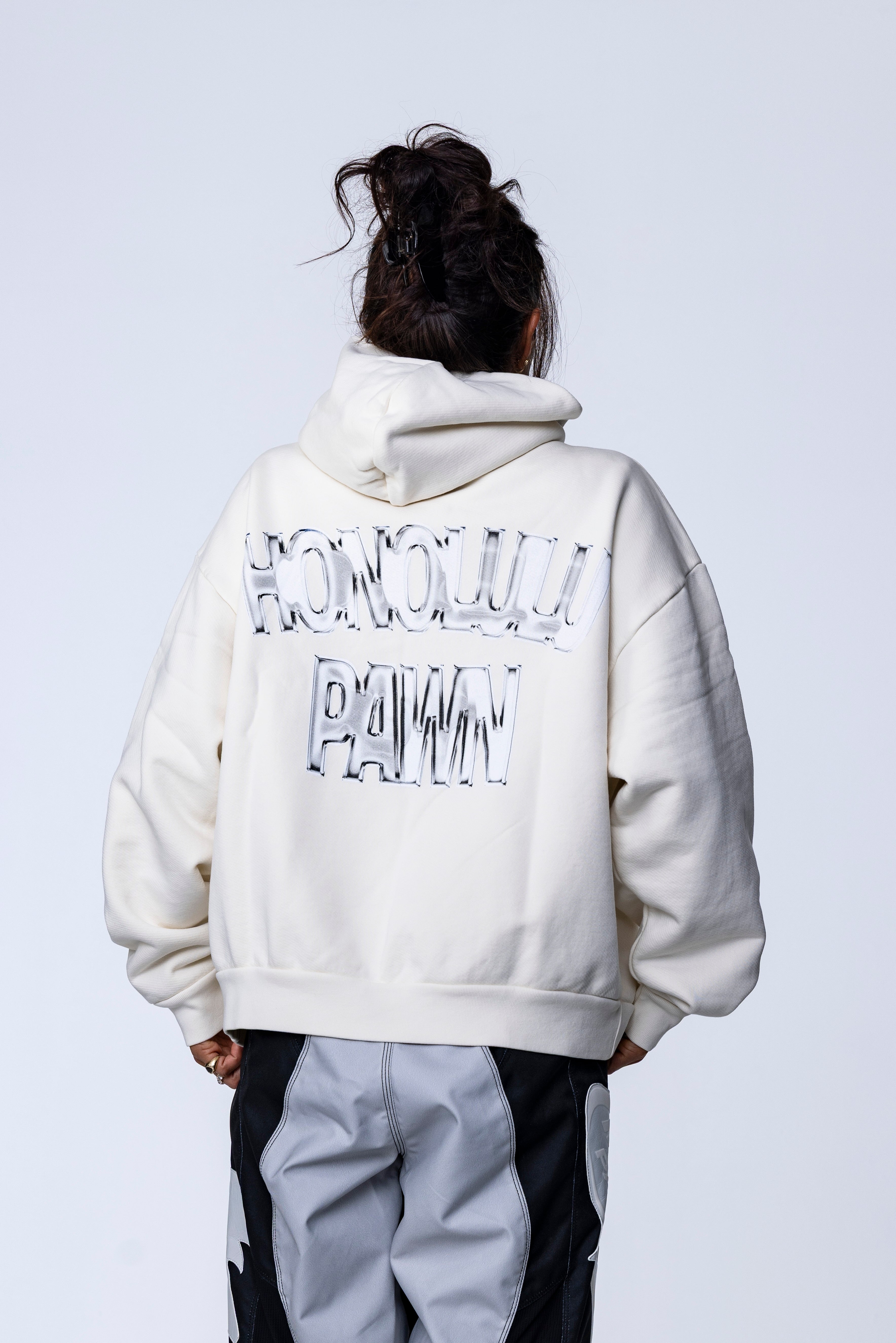 BEDAZZLED BOX HOODIE IN COCONUT