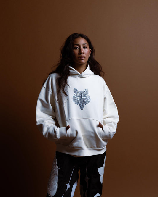 BEDAZZLED BOX HOODIE IN COCONUT