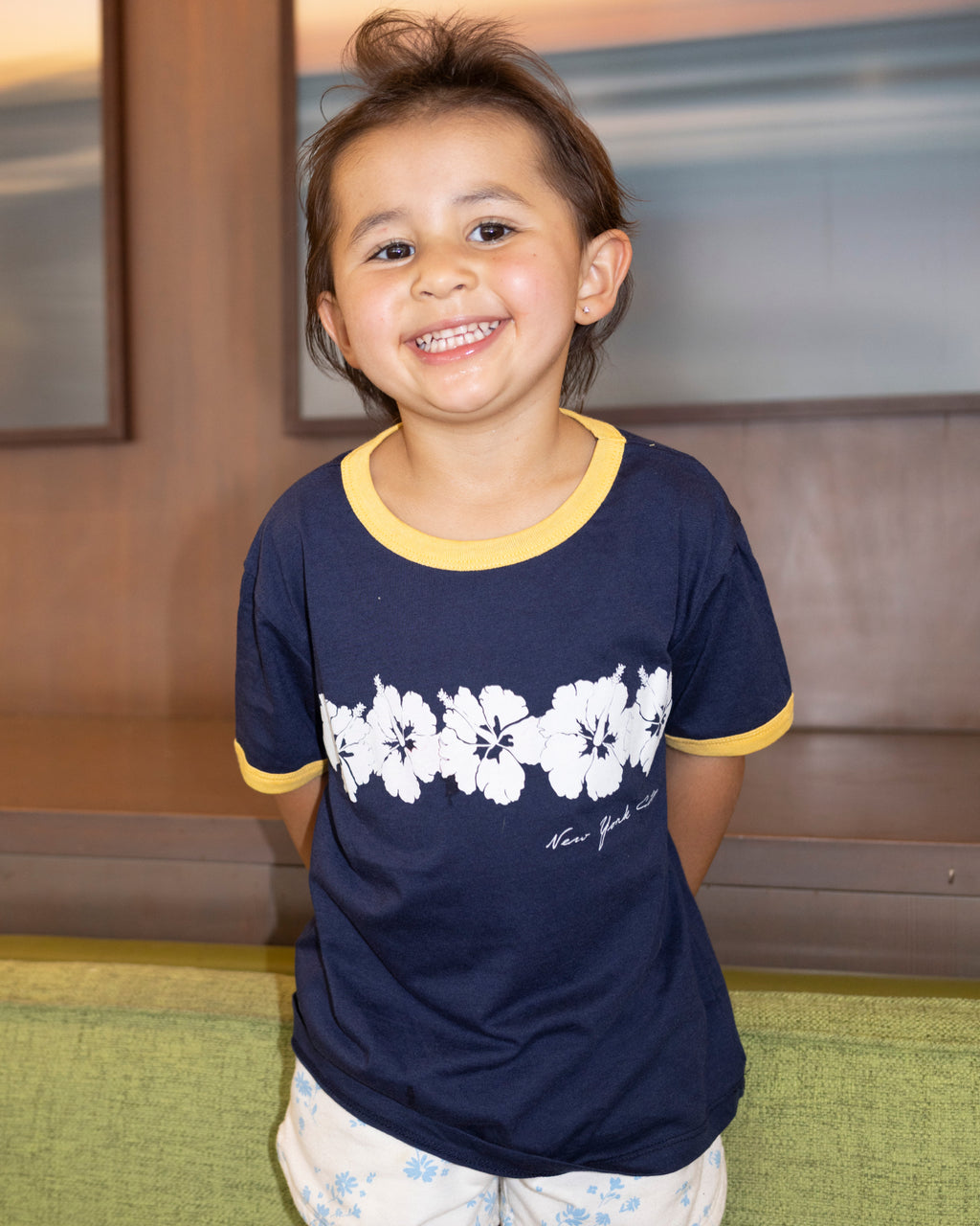 Hibiscus Kids Tee In Deep Sea Blue