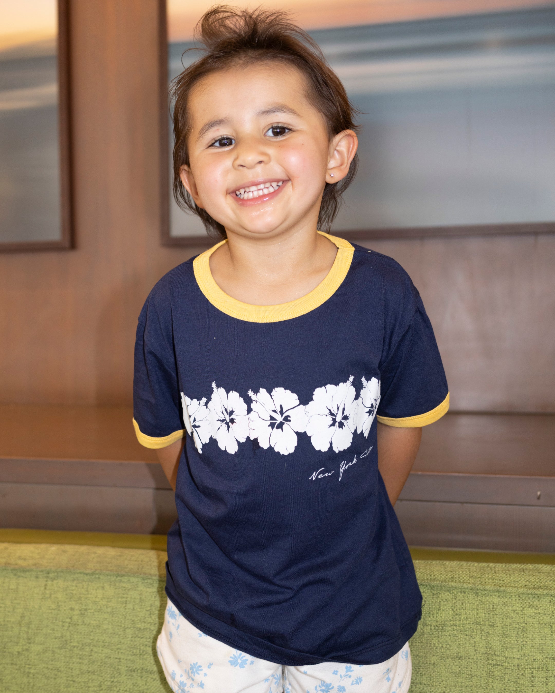 Hibiscus Kids Tee In Deep Sea Blue