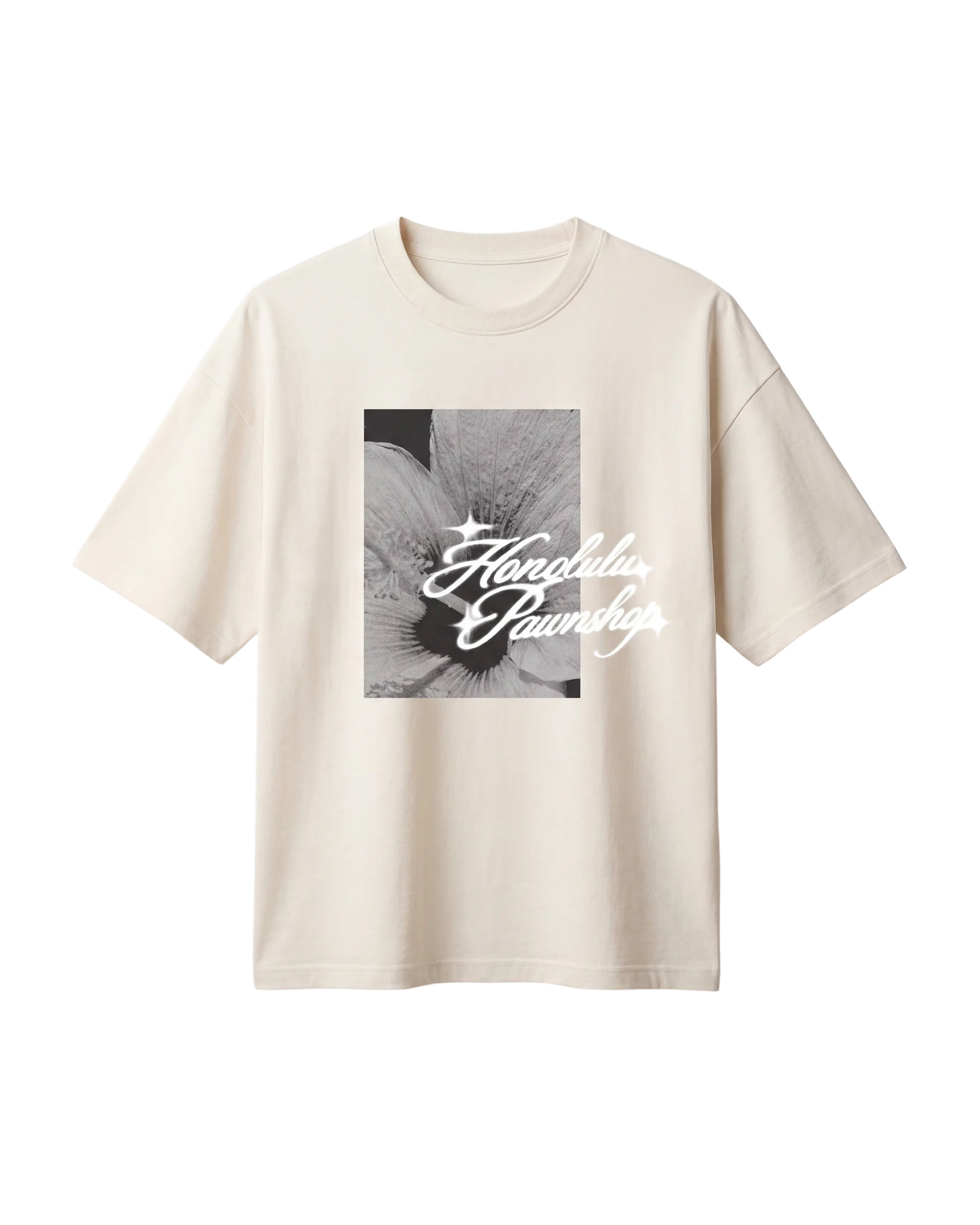 Airbrush Hibiscus Box Tee In Coconut Milk