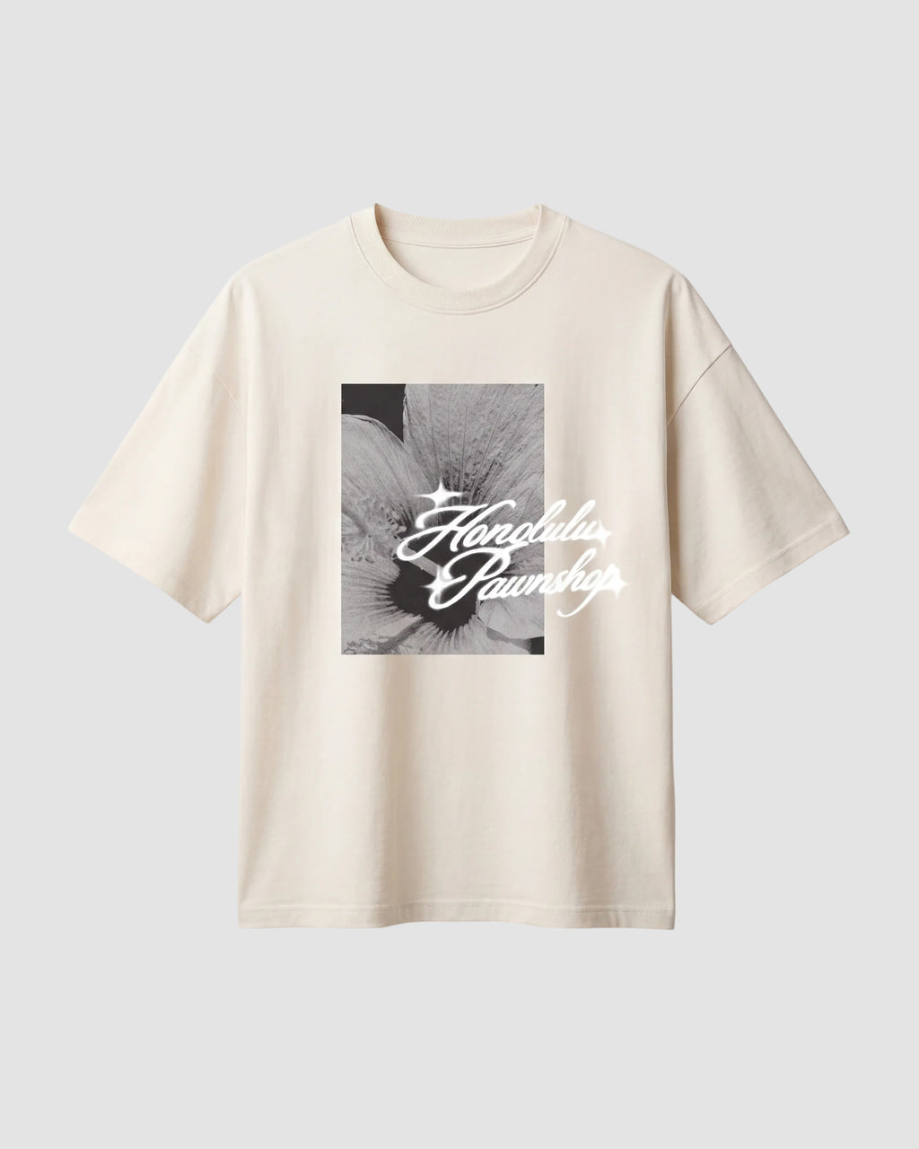 Airbrush Hibiscus Box Tee In Coconut Milk
