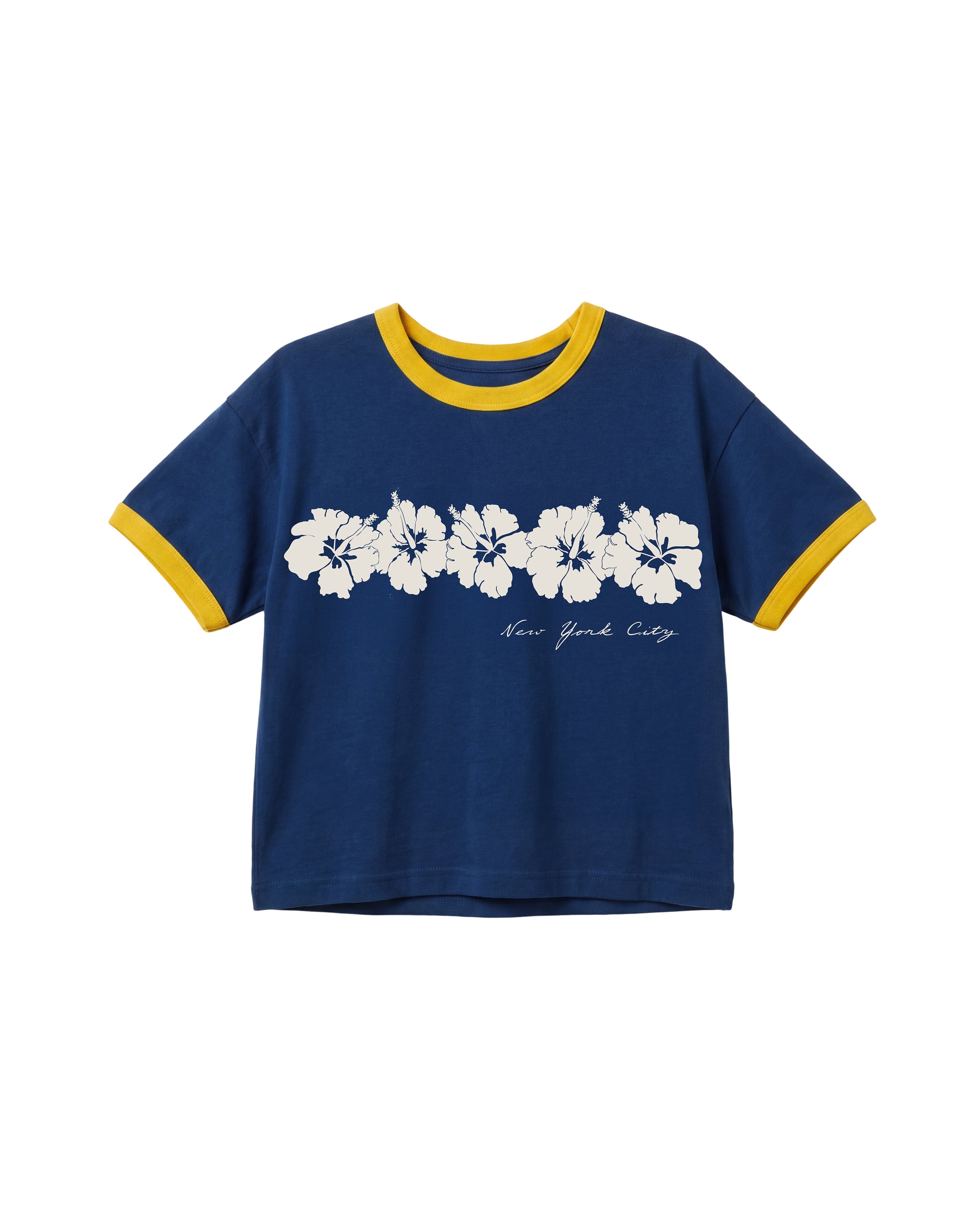 Hibiscus Kids Tee In Deep Sea Blue